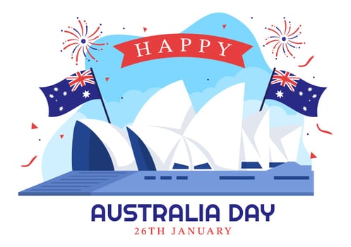 Happy Australia Day Observed Every Year on January 26th with Flags and Map to Diversity of Peoples in Flat Cartoon Hand Drawn Template Illustration