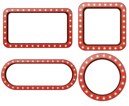 4 x Red retro billboards with glowing neon lights -- 3D Rendering