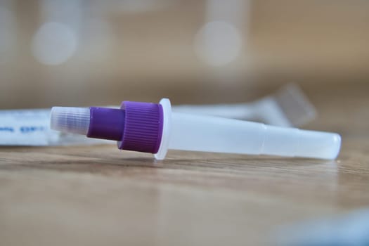 Corona rapid test with negative result. Tube with liquid. Health, Pandemic