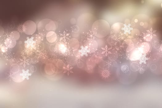 A festive abstract brown pink background texture with glittering and sparkling bokeh stars and white circles. Card concept for Happy New Year, party, invitation, Valentine's Day or other holidays.