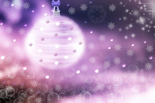 Abstract blurred festive winter christmas or Happy New Year background with shiny pink and violet bokeh lighted xmas balls and stars. Space for your design. Card concept.