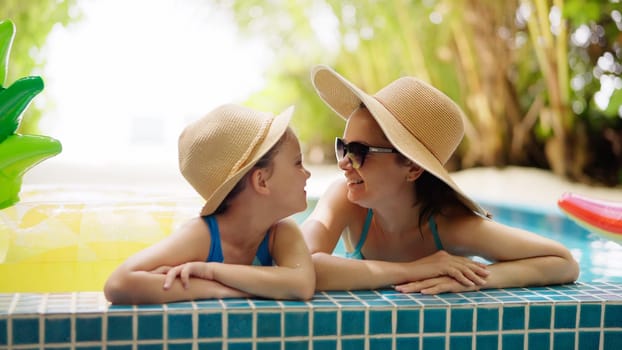 Healthy Active Child In Pool Water. Summer Vacation