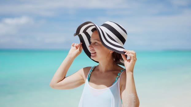 Beach Lifestyle And Ocean Water. Young Girl On Summer Vacation
