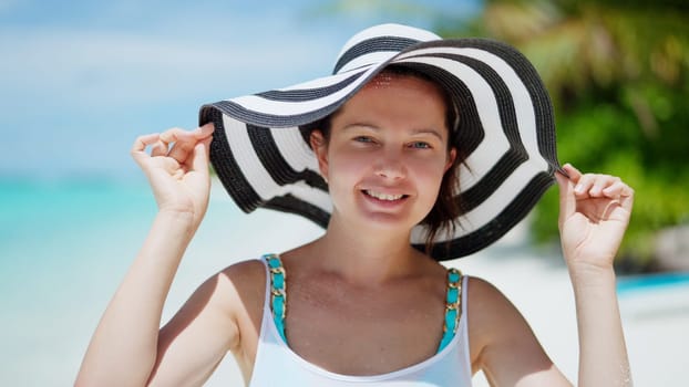 Beach Lifestyle And Ocean Water. Young Girl On Summer Vacation
