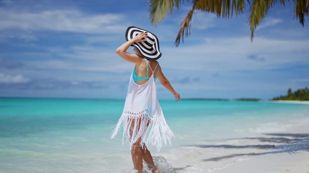 Beach Lifestyle And Ocean Water. Young Girl On Summer Vacation