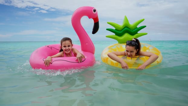 Fun Family Travel With Child. Water Relaxation In Water