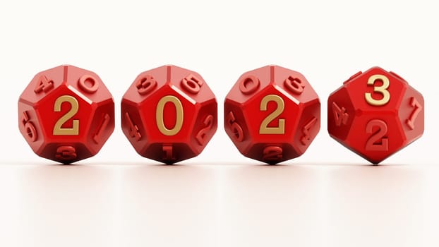 2022 changing to the new year 2023. 3D illustration