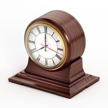 Vintage decorative table clock isolated on white background. 3D illustration.