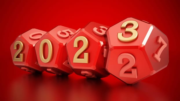 2022 changing to the new year 2023. 3D illustration