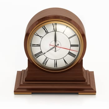 Vintage decorative table clock isolated on white background. 3D illustration.