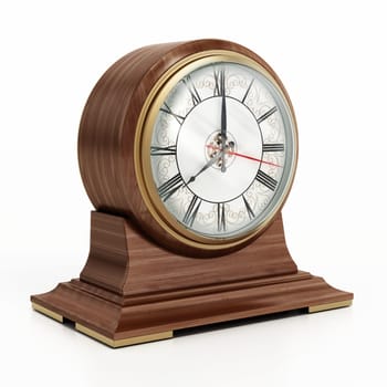 Vintage decorative table clock isolated on white background. 3D illustration.