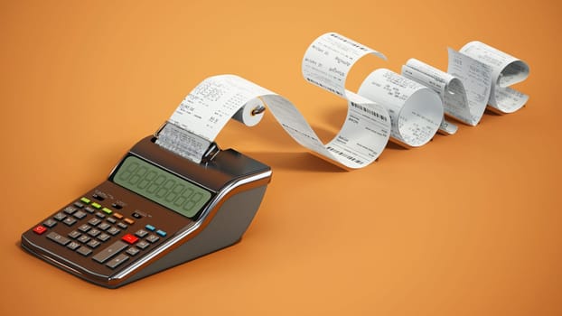 Save word forming from printing calculator receipts. 3D illustration.