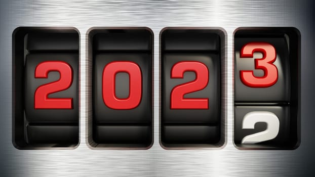 2022 changing to the new year 2023. 3D illustration