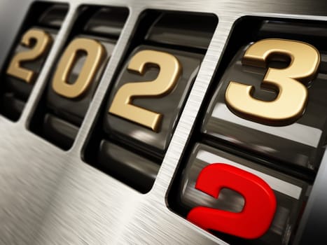 2022 changing to the new year 2023. 3D illustration