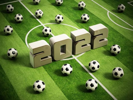 Global football tournament 2022 concept. 3D illustration.