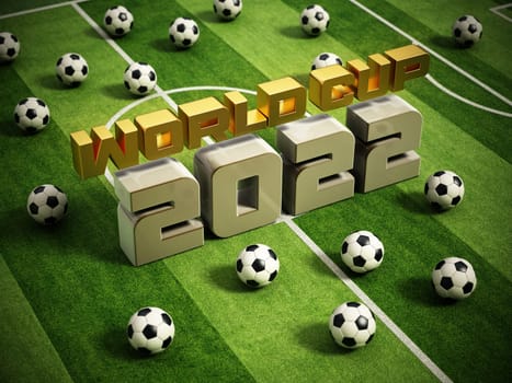 Global football tournament 2022 concept. 3D illustration.