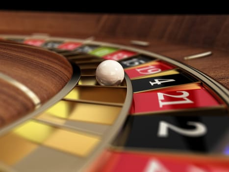 Roulette wheel and ball. Betting concept. 3D illustration.