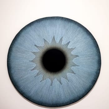 Venice, Italy - Septr 6, 2022: 59th Venice Art Biennale in Venice.A series of eyeball paintings entitled Iris by Swedish artist Ulla Wiggen. Acrylic on panel