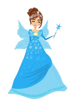Beautiful winter fairy with magic wand - isolated illustration