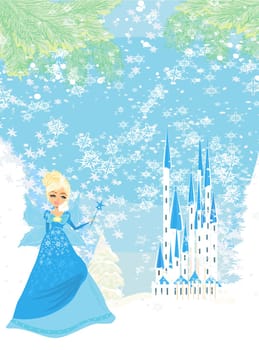 a beautiful winter fairy and a magical dreamy castle