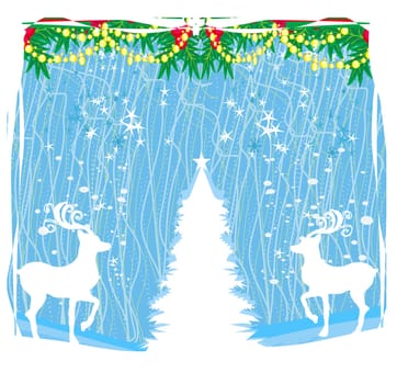 Merry Christmas card with snowflakes and reindeer - frame with place for your text