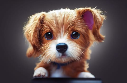 Cute puppy portrait of a Yorkshire terriers, dog animal, studio setting, illustration