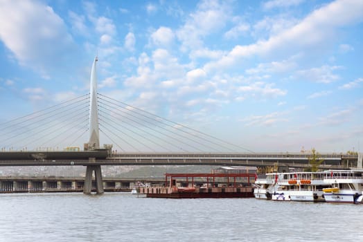 Golden Horn Metro Bridge, or Halic Bridge, Istanbul, Turkey, in a summer sunny day