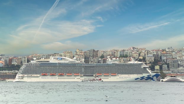 Regal Princess, Huge cruise ship docked at terminal of Galataport, a mixed use development located along shore of Bosphorus strait, in Karakoy neighbourhood, Istanbul, Turkey