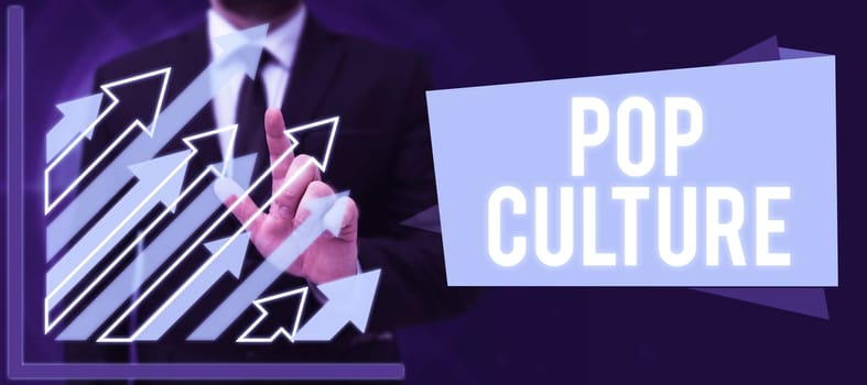 Handwriting text Pop Culture, Business overview describes the lifestyle and tastes of the majority of mostly younger people