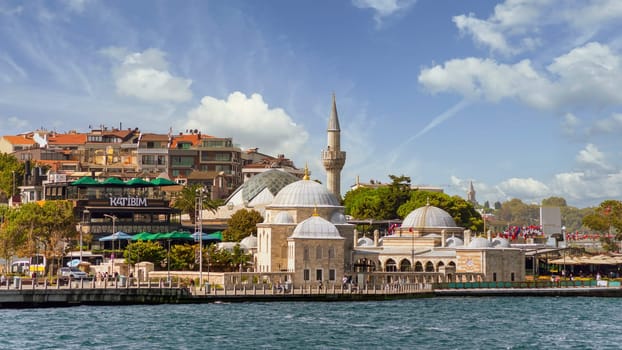 Istanbul, Turkey - August 29, 2022: Semsi Pasha Mosque, an Ottoman mosque located in the district of Uskudar, on the Asian sise of Bosphorus Strait, designed by Ottoman imperial architect Mimar Sinan