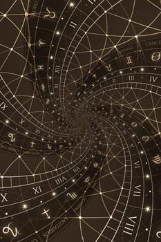 Astrological background with zodiac signs and symbol - black