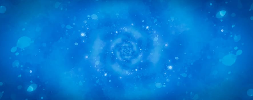 Starry blue background illustration with vortex design psychedelic shape.