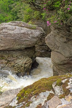 Water Tumbling Down a Narrow Chute in the Linville Gorge in North Carolina