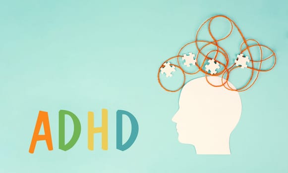 ADHD, attention deficit hyperactivity disorder, mental health, head with puzzle pieces
