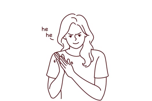 Mad young woman feeling suspicious thinking of revenge. Angry female feel jealous and revengeful. Evil and punishment. Vector illustration.