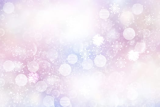 Abstract blurred festive light blue pink winter christmas or Happy New Year background with shiny blue and white bokeh lighted snowflakes and stars. Space for your design. Card concept.