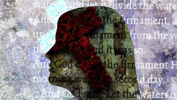 Surreal  Portrait of  Woman silhouette and cross of Jesus ,Surreal  Portrait of  Woman silhouette and cross of Jesus