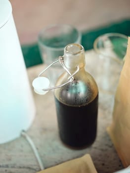 Homemade Cold Dirty cola Soda in bottle , THAI street food