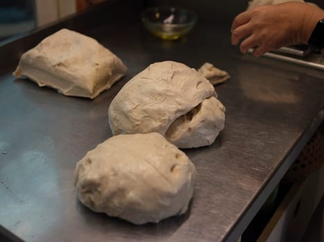 Close up view . Homemade bakery sourdough yeast artisan bread raw
