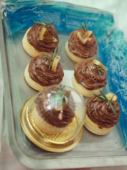Close up view , Chocolate mousse in a tray