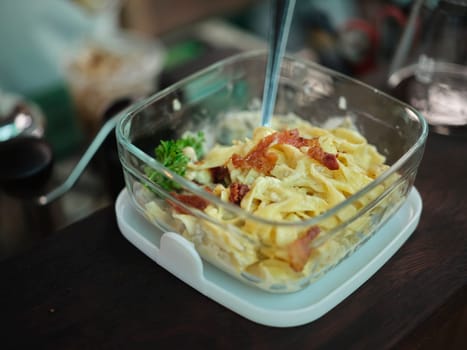 Close up view , Homemade Carbonara pasta