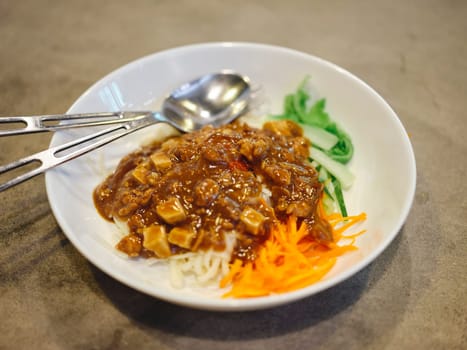 A korean food , Jajangmyeon or noodle on with fermented black beans sauce