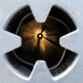 View through long aluminium tube