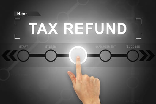 hand clicking tax refund button on a touch screen