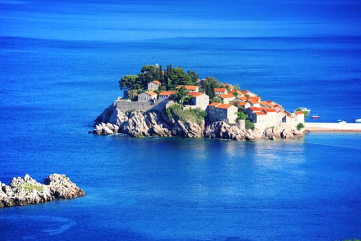 Sveti Stefan island near city of Budva, Montenegro on Adriatic coast.