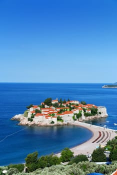 Sveti Stefan island near city of Budva, Montenegro on Adriatic coast.