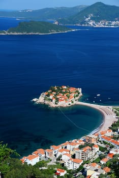 Sveti Stefan island near city of Budva, Montenegro on Adriatic coast.
