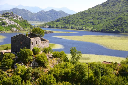 Karuc village on Lake Skadar, Montenegro, the largest lake in the Balkan Peninsula. National Park.