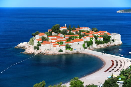 Sveti Stefan island near city of Budva, Montenegro on Adriatic coast.