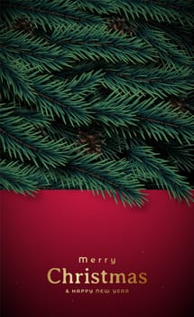 Christmas Stories template with Pine Branches Background. Vertical banner with copy space. New Year Winter Holidays Discount poster.